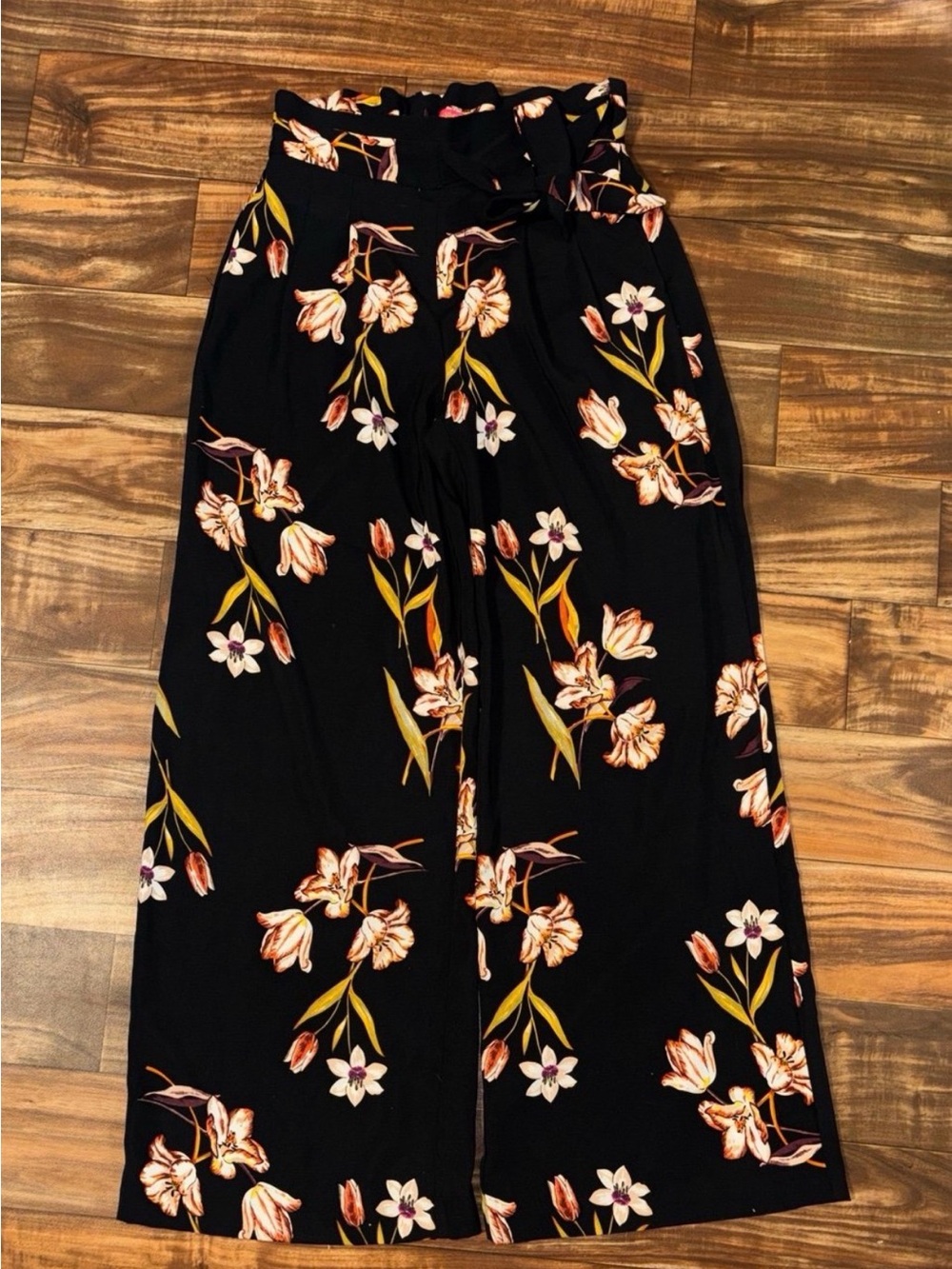 Catherine Malandrino High-Rise Floral Wide-Leg Pants - Black